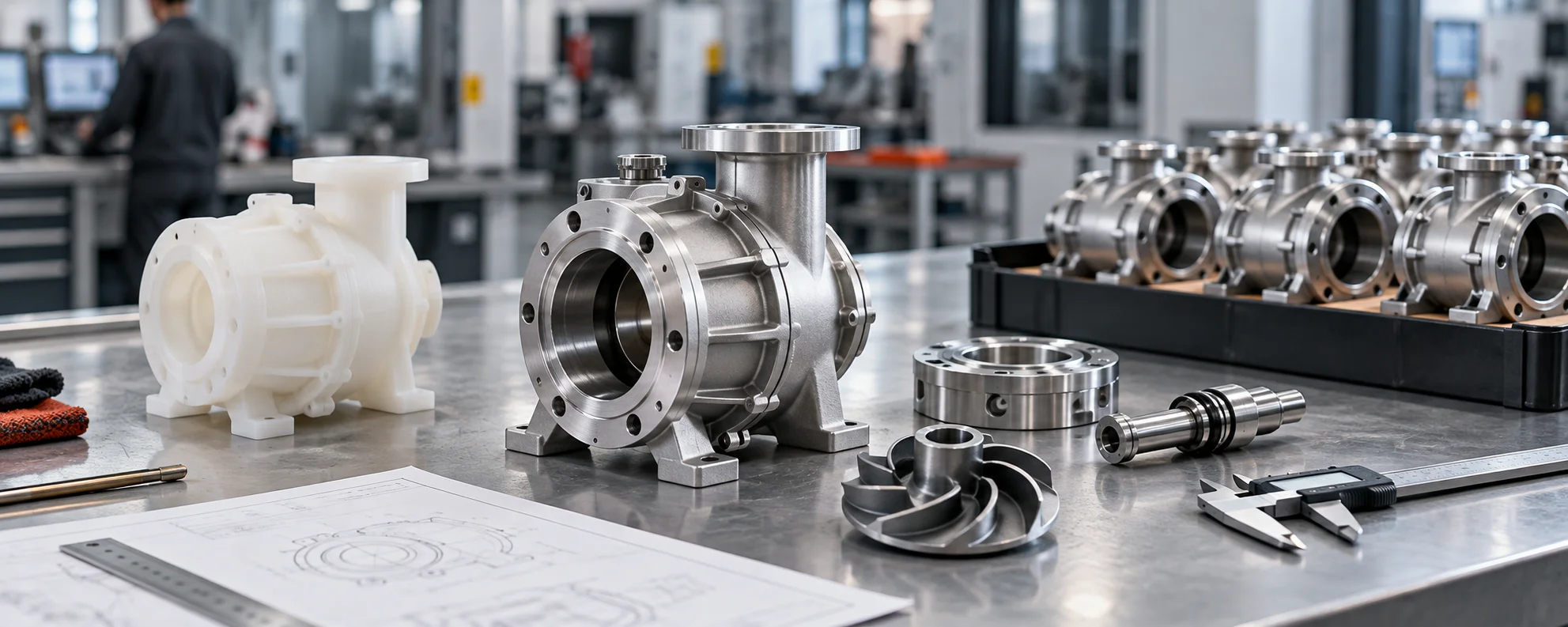 A product journey from polymer prototype through machined pump components to repeat production and maintenance spares