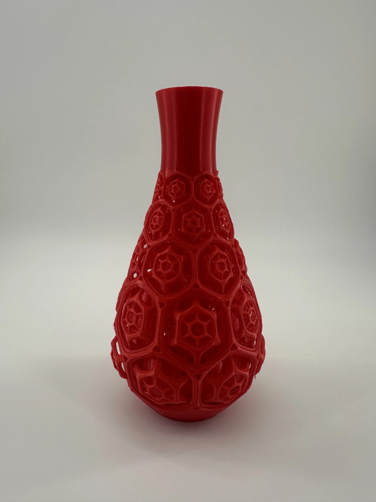 Red hexagonal honeycomb lattice vase